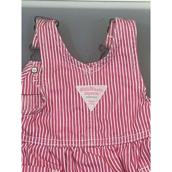 Oshkosh B’Gosh Pink Gingham Check Overalls Jumper Cotton Dress Girls Sz 6 Months - Picture 6 of 10